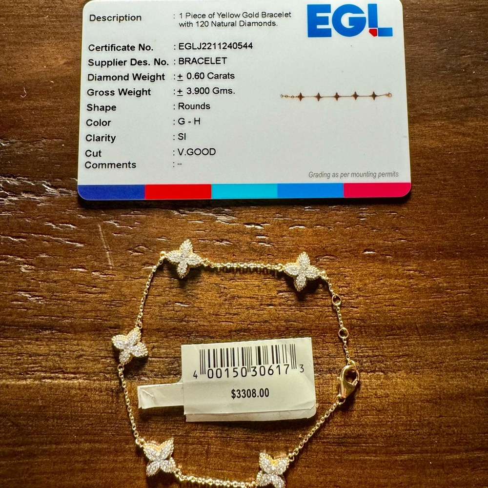 14K Yellow Gold Natural Diamond Station Bracelet 0.60 CTW w/ EGL Certificate